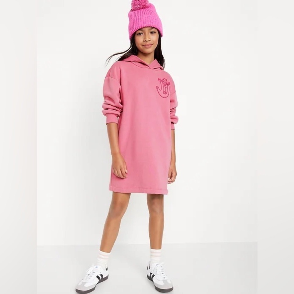 Old Navy Girls ‘All Love’ Fleece Hoodie Dress Size Medium Euc